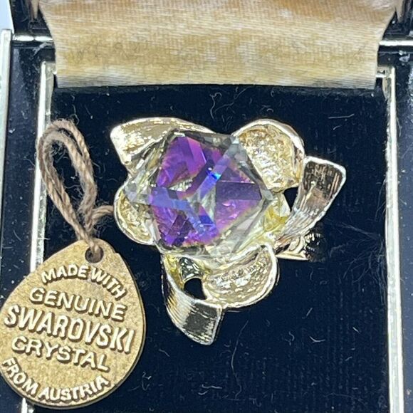 Vintage Austrian Swarovski Crystal Adjustable Flower Ring Original Box Unmarked - Picture 4 of 12